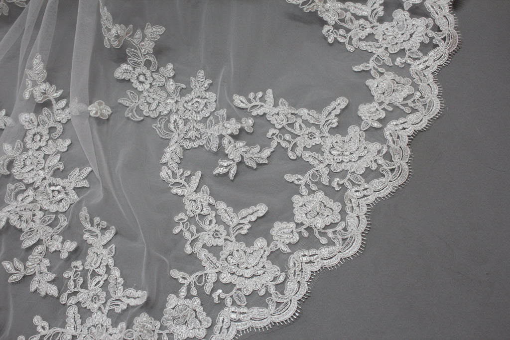 Wholesale Embroidered Floral Long Bridal Veil - T019