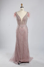 Elegant V-Neck Floral Long Sleeve A-Line Mother of the Bride Dress KS053