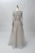 Sparkling V-Neck A-Line Mother of the Bride Dress with Long Sleeves MC064B