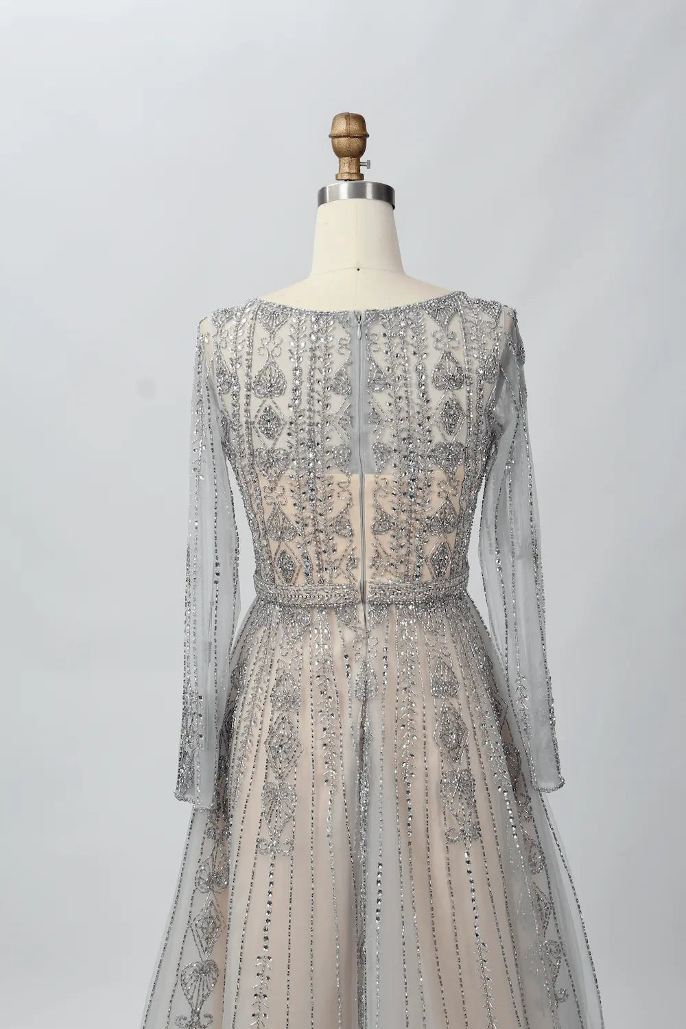 Sparkling V-Neck A-Line Mother of the Bride Dress with Long Sleeves MC064B