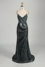 V-Neck Sequin Mermaid Mother of the Bride Dress with Detachable Cape MC146