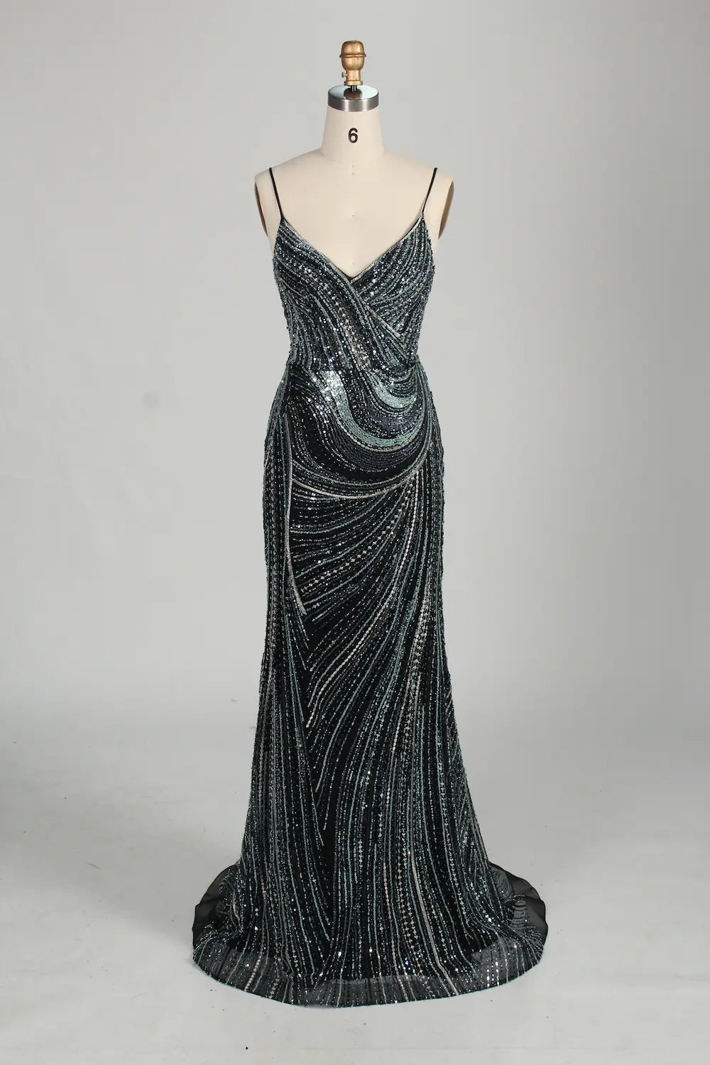 V-Neck Sequin Mermaid Mother of the Bride Dress with Detachable Cape MC146