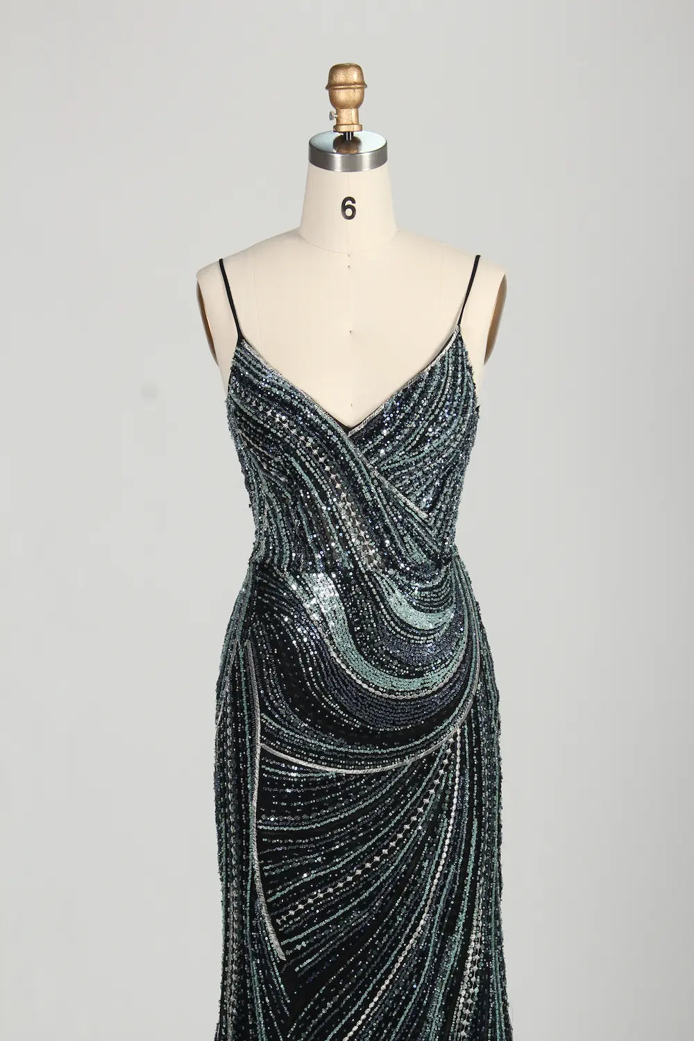 V-Neck Sequin Mermaid Mother of the Bride Dress with Detachable Cape MC146
