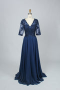 Wholesale Navy Lace Half Sleeve Chiffon Mother Of The Bride Dress 3298