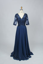 Wholesale Navy Lace Half Sleeve Chiffon Mother Of The Bride Dress 3298