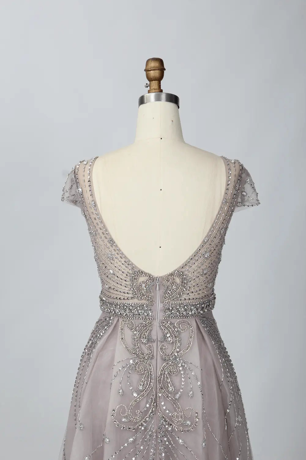 V-Neck Beaded A-Line Mother of the Bride Dress with Cap Sleeves MC062