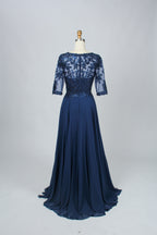 Wholesale Navy Lace Half Sleeve Chiffon Mother Of The Bride Dress 3298