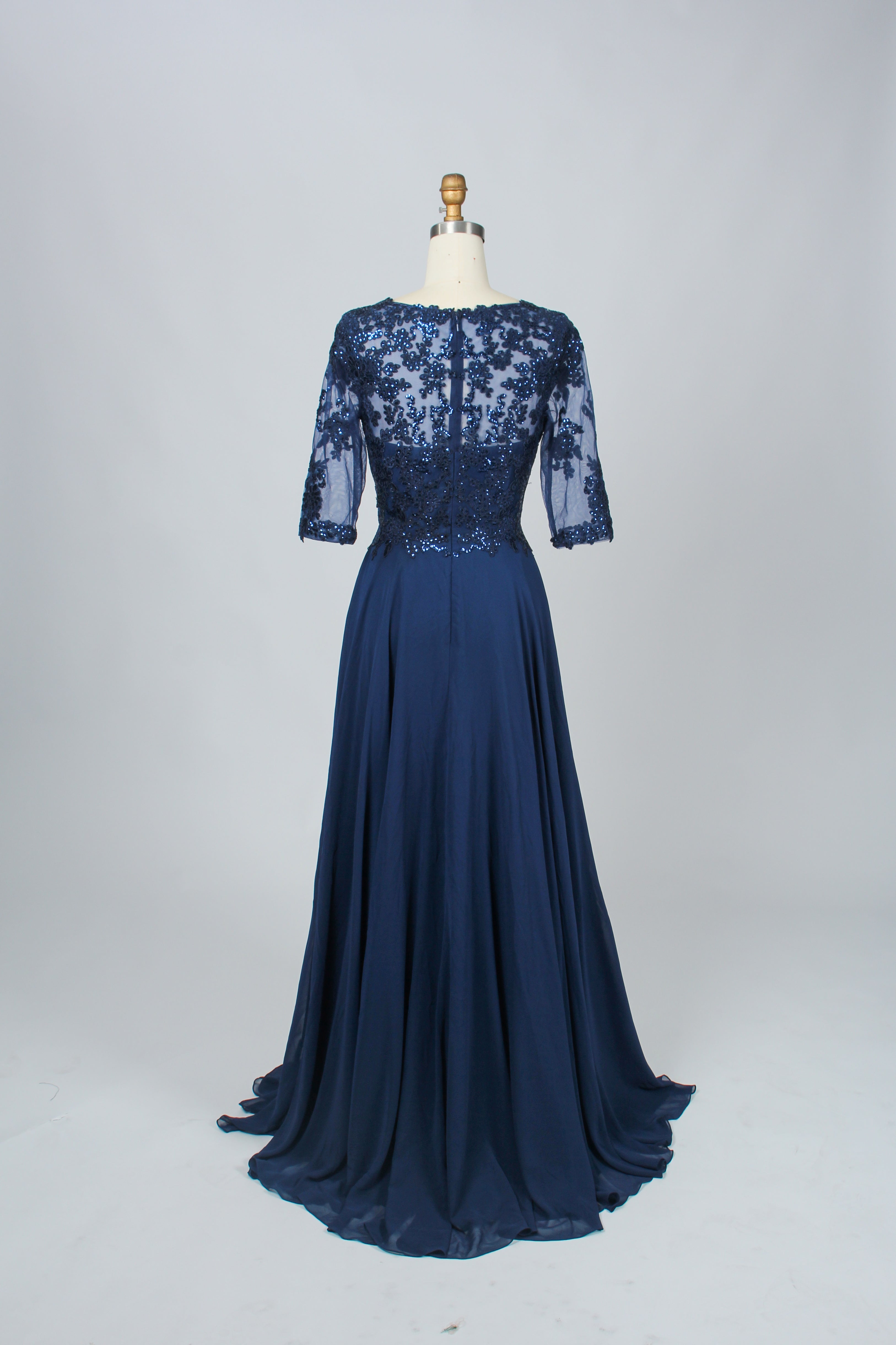 Wholesale Navy Lace Half Sleeve Chiffon Mother Of The Bride Dress 3298
