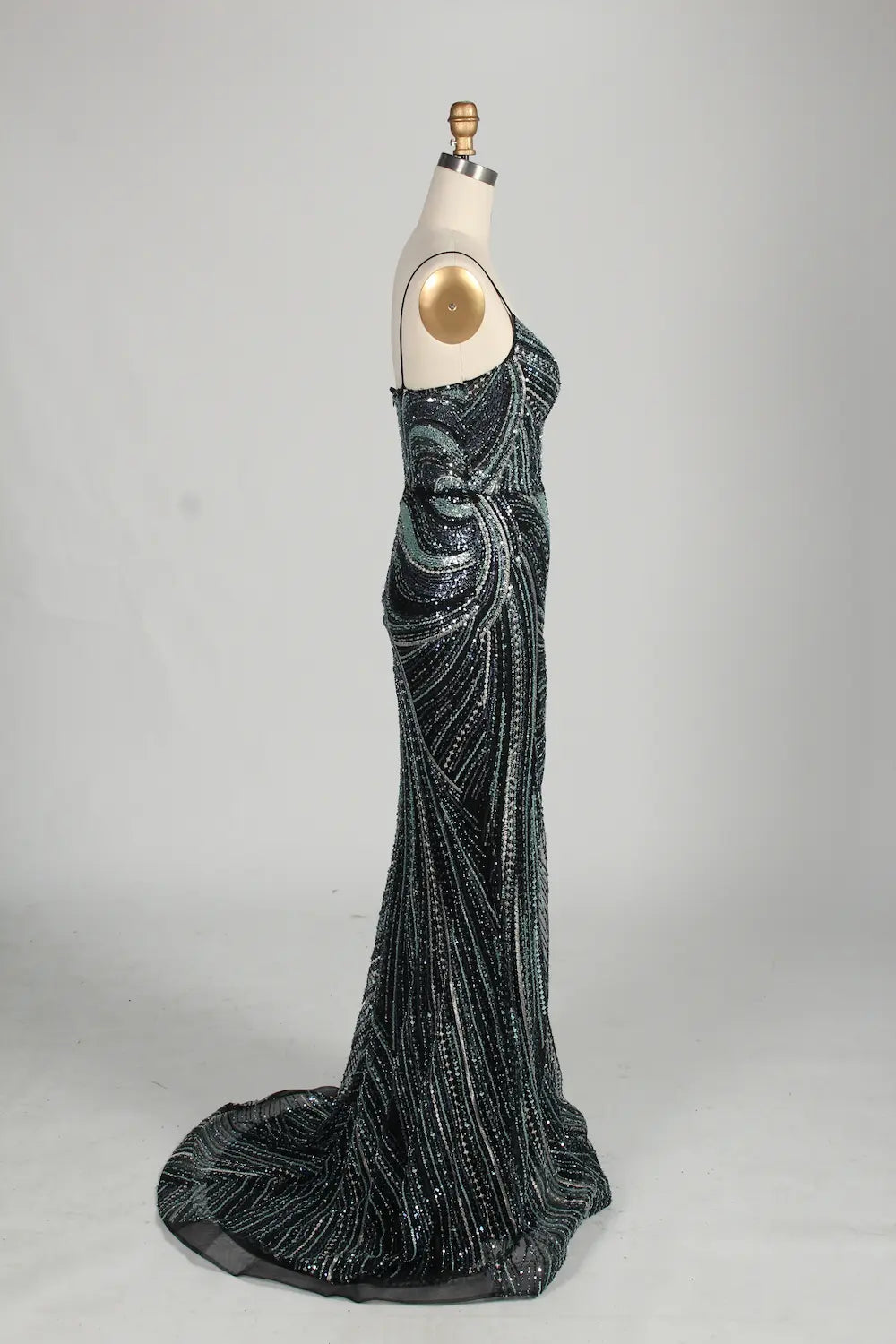 V-Neck Sequin Mermaid Mother of the Bride Dress with Detachable Cape MC146