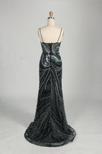 V-Neck Sequin Mermaid Mother of the Bride Dress with Detachable Cape MC146