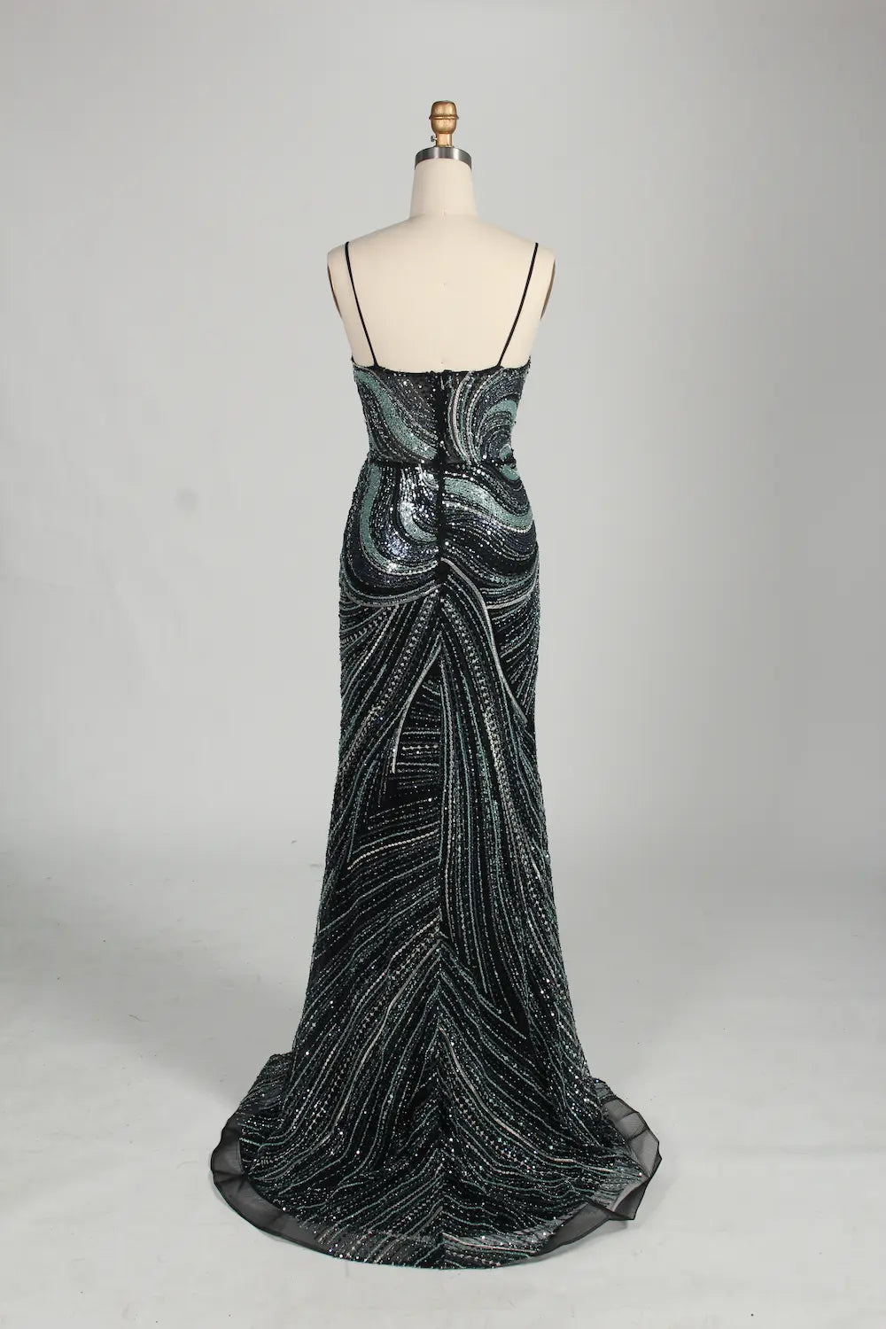 V-Neck Sequin Mermaid Mother of the Bride Dress with Detachable Cape MC146