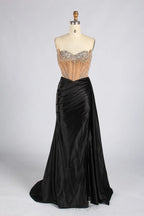 Black Strapless Beaded Corset Satin Mermaid Evening Gown MC188