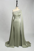 One Shoulder Sage Green Satin Mother of the Bride Dress KS029