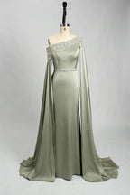 One Shoulder Sage Green Satin Mother of the Bride Dress KS029