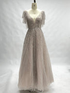 Champagne Refined A-Line Mother of the Bride Dress with Short Sleeves MC092