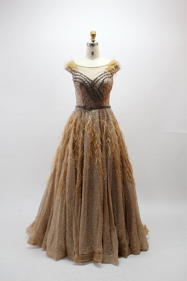 Wholesale Feather - Accented Glitter Tulle Mother Dress Mk017