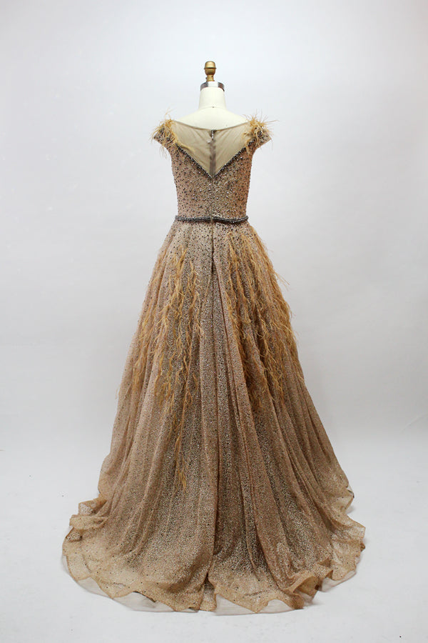 Wholesale Feather - Accented Glitter Tulle Mother Dress Mk017