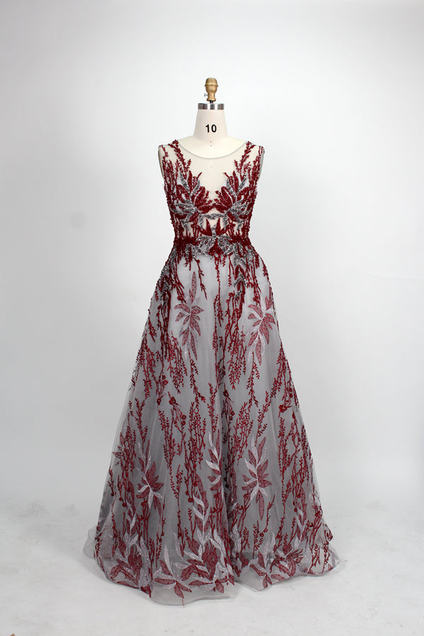 Wholesale Sheer - Bodice Floral - Beaded Mother Dresses MK027