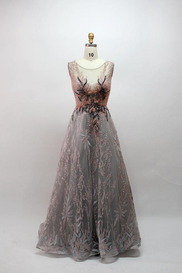 Wholesale Sheer - Bodice Floral - Beaded Mother Dresses MK027