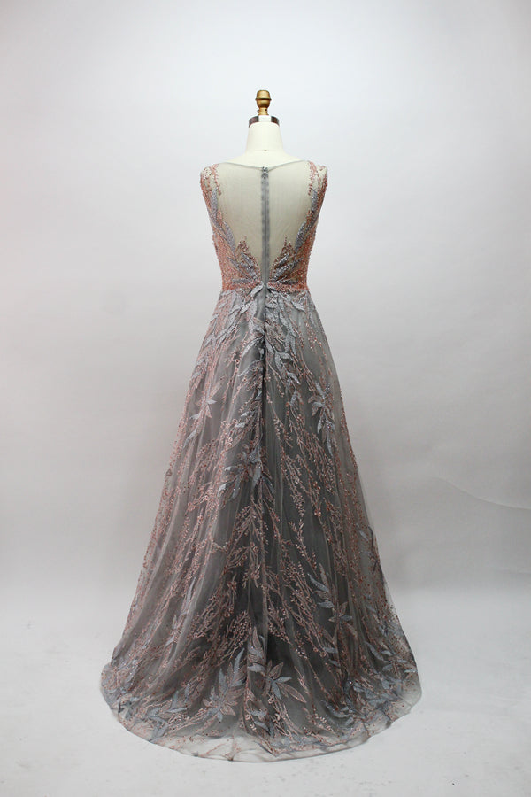 Wholesale Sheer - Bodice Floral - Beaded Mother Dresses MK027