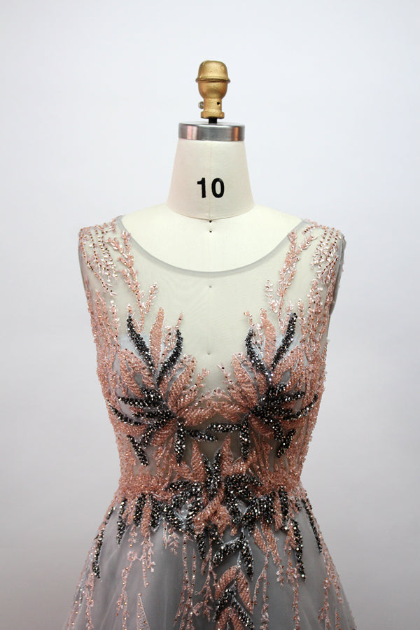 Wholesale Sheer - Bodice Floral - Beaded Mother Dresses MK027
