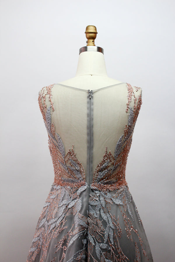 Wholesale Sheer - Bodice Floral - Beaded Mother Dresses MK027