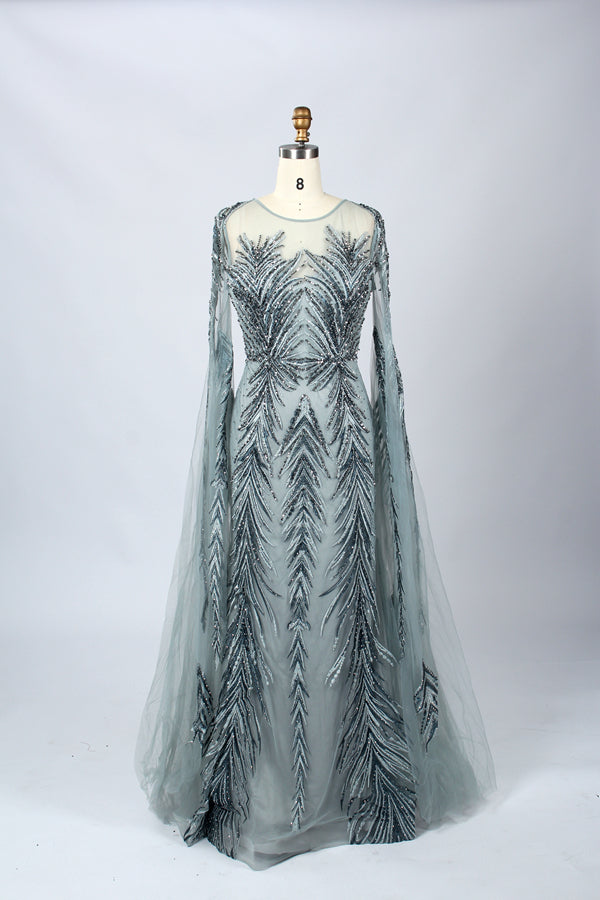 Wholesale Beaded Sheer - Sleeve Mother - of - the - Bride Gown mk045