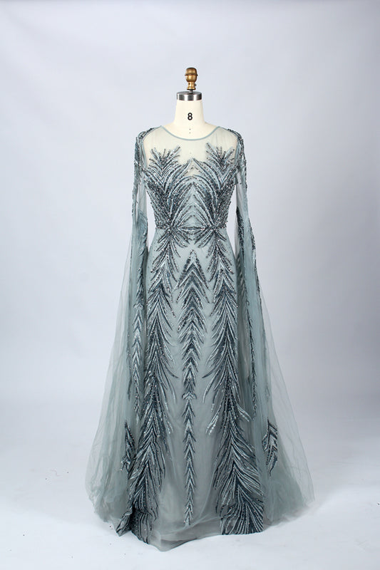 Wholesale Plus Size Hand-Embellished Beaded Evening Gowns with Draped Ribbons for Mothers MK045
