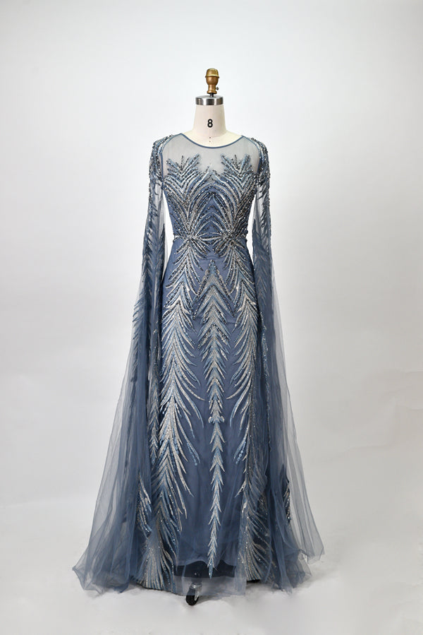 Wholesale Beaded Sheer - Sleeve Mother - of - the - Bride Gown mk045