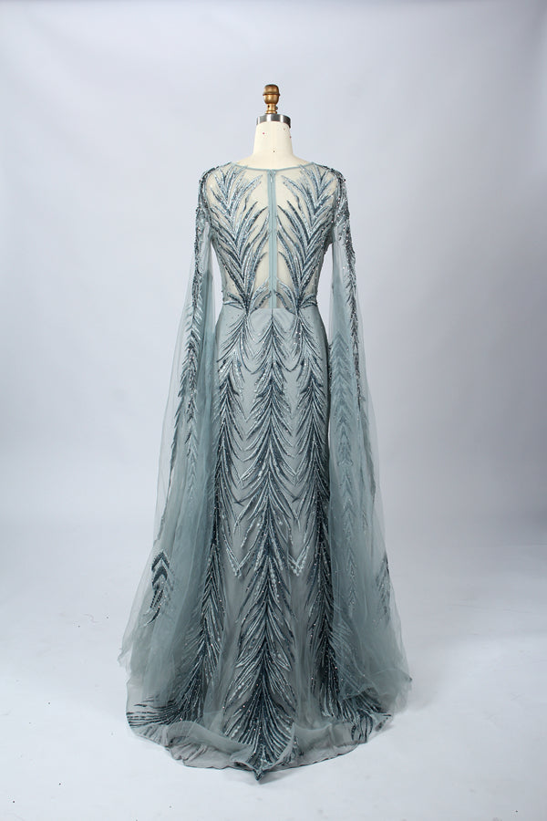 Wholesale Beaded Sheer - Sleeve Mother - of - the - Bride Gown mk045