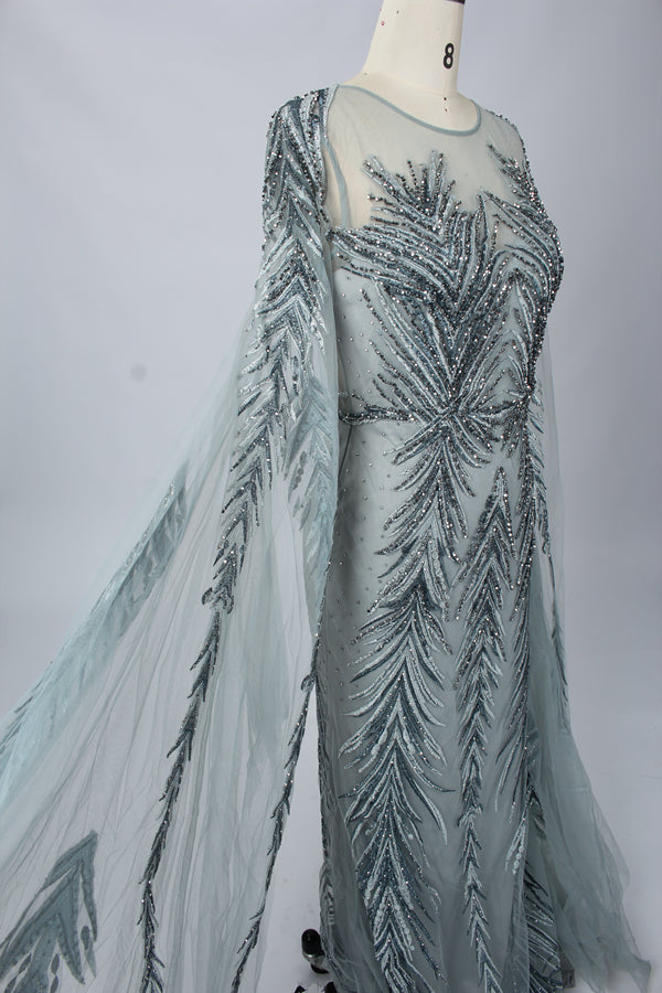 Wholesale Beaded Sheer - Sleeve Mother - of - the - Bride Gown mk045