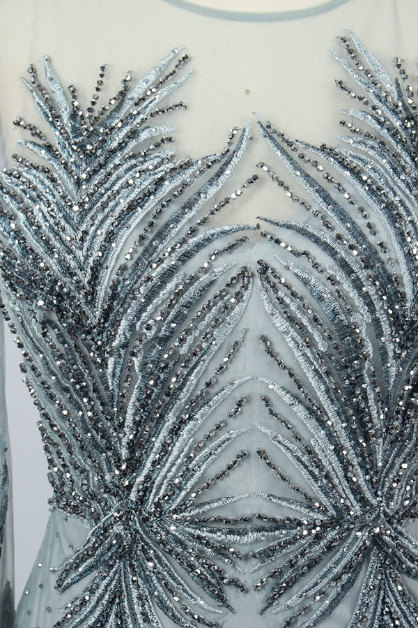 Wholesale Plus Size Hand-Embellished Beaded Evening Gowns with Draped Ribbons for Mothers MK045