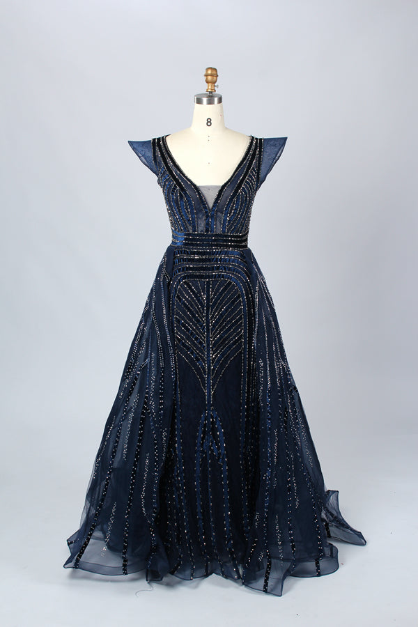 Manufacturer Off-Shoulder Beaded Mesh Mother of the Bride Dress MK050