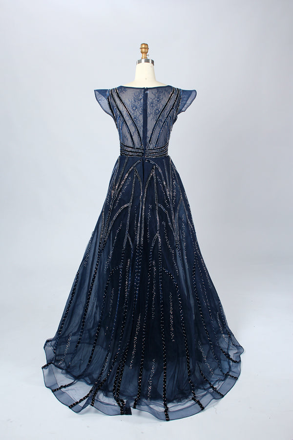 Manufacturer Off-Shoulder Beaded Mesh Mother of the Bride Dress MK050