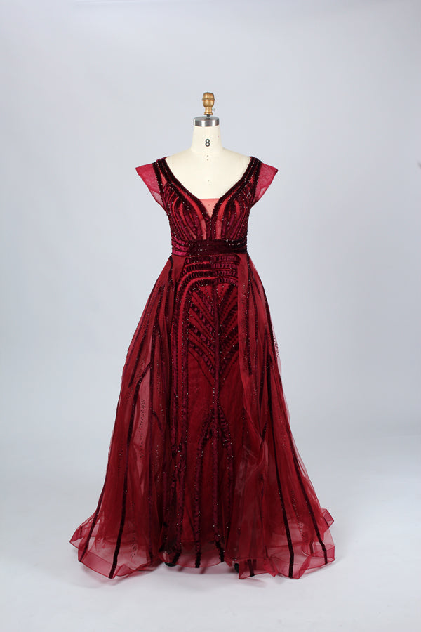 Manufacturer Off-Shoulder Beaded Mesh Mother of the Bride Dress MK050