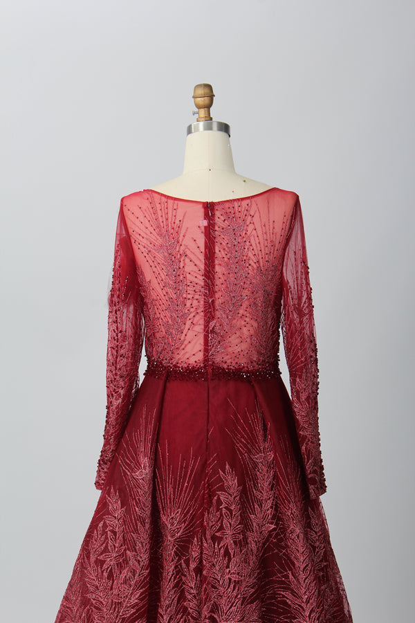 Supplier Sheer Neckline Beaded Embroidered Mother of the Bride Dress MK053