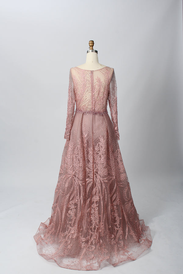 Supplier Sheer Neckline Beaded Embroidered Mother of the Bride Dress MK053