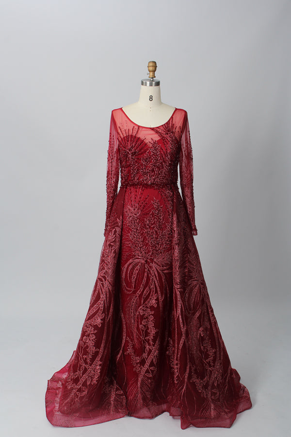 Supplier Sheer Neckline Beaded Embroidered Mother of the Bride Dress MK053