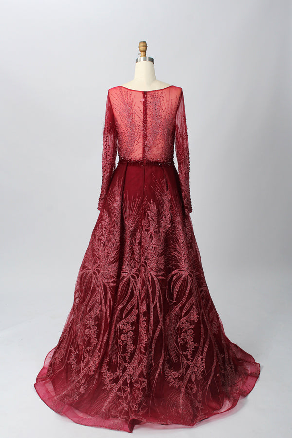 Supplier Sheer Neckline Beaded Embroidered Mother of the Bride Dress MK053