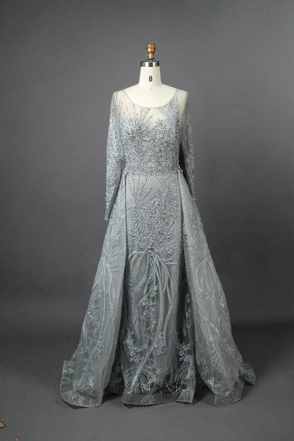 Supplier Sheer Neckline Beaded Embroidered Mother of the Bride Dress MK053