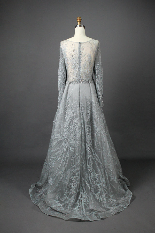 Supplier Sheer Neckline Beaded Embroidered Mother of the Bride Dress MK053