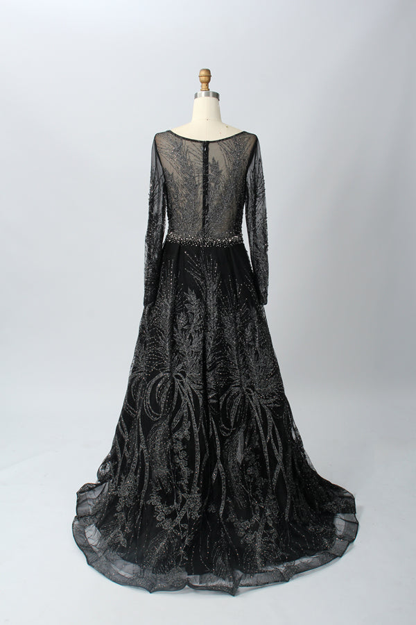 Supplier Sheer Neckline Beaded Embroidered Mother of the Bride Dress MK053