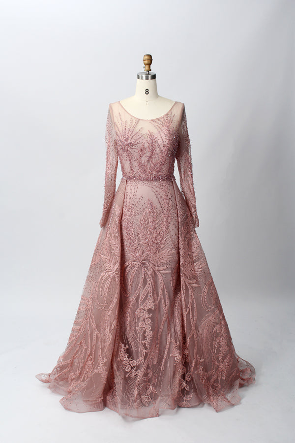 Supplier Sheer Neckline Beaded Embroidered Mother of the Bride Dress MK053