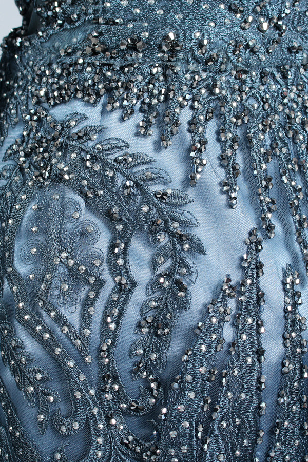 Manufacturer Boat Neck Beaded Mesh Mother of the Bride Dress MK054