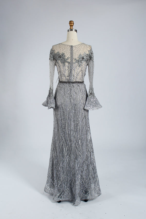Supplier Beaded Trumpet Sleeve Mother of the Bride Dress MK056
