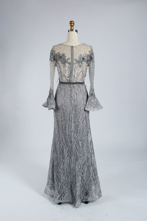 Supplier Beaded Trumpet Sleeve Mother of the Bride Dress MK056