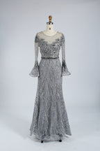 Supplier Beaded Trumpet Sleeve Mother of the Bride Dress MK056