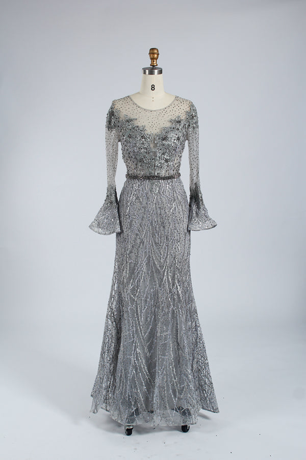Supplier Beaded Trumpet Sleeve Mother of the Bride Dress MK056