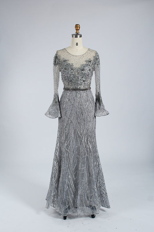 Elegance: Wholesale Plus Size Hand-Embellished Beaded Evening Gowns MK056