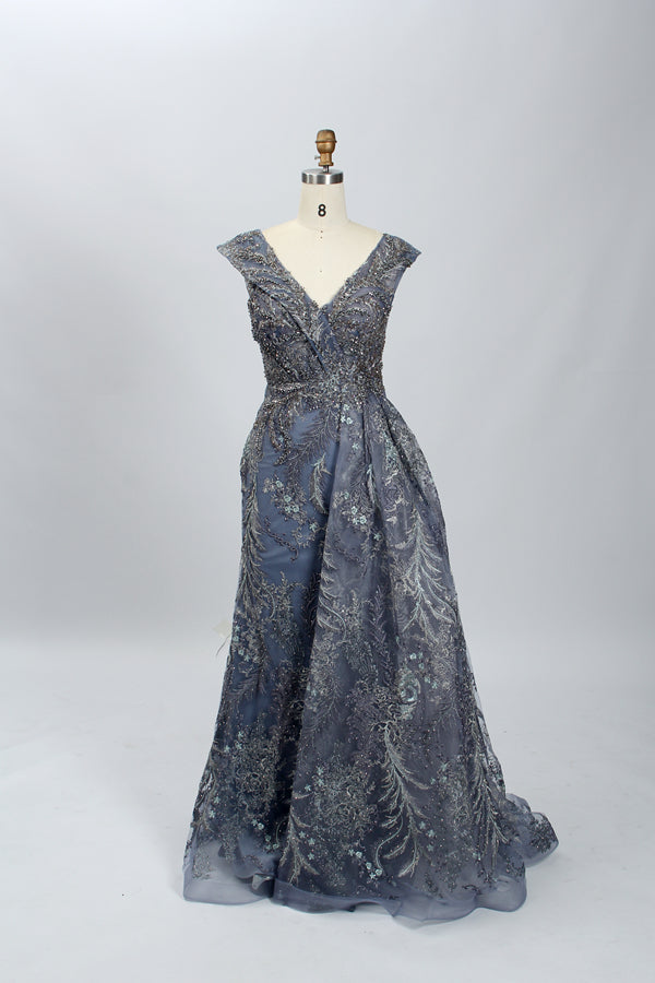 Manufacturer Beaded Embroidered Tulle Mother of the Bride Dress MK059